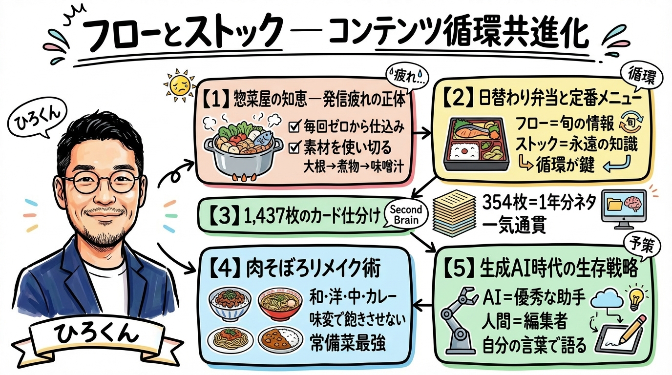 【発信疲れ解消】1つのネタから6本作れる「フロー×ストック」コンテンツ循環術 flow stock circulation grafico main