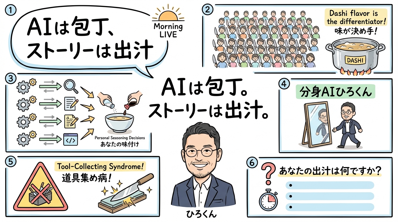 Process Economy DAY11 AIは包丁ストーリーは出汁 全体図解グラレコ