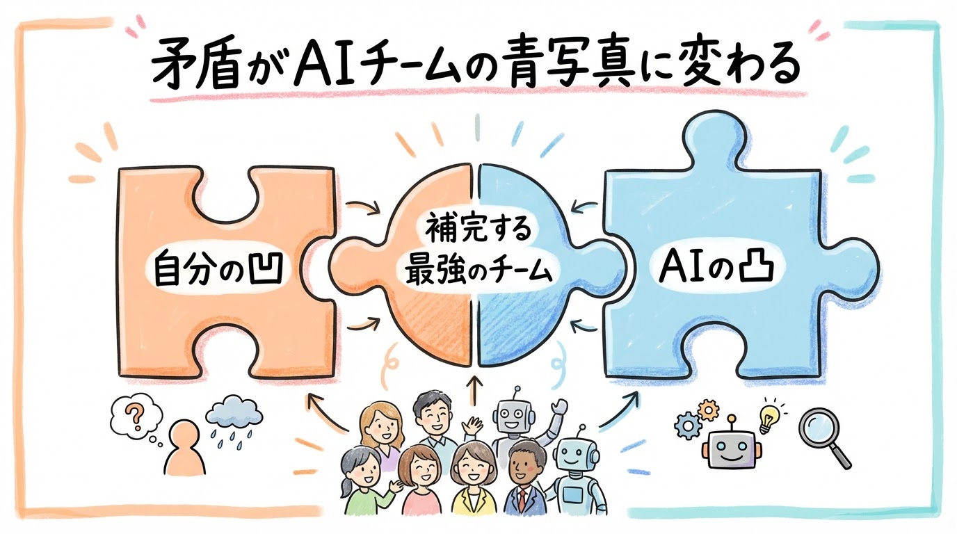 2つの才能診断が真逆のことを言ってきた。でもその"矛盾"こそが、分身AIチームの設計図になった話 矛盾がAIチームの設計図に - 凸凹パズル