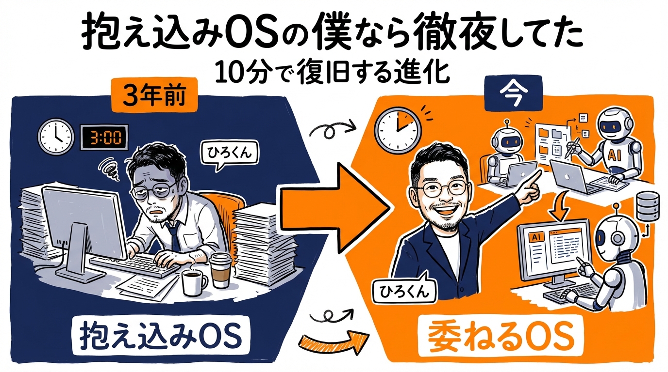 AI自動化は万能じゃない|38個のAIが止まった日に気づいた3つのこと 「抱え込みOS」の私なら徹夜してた - 分身AI.comグラレコ図解