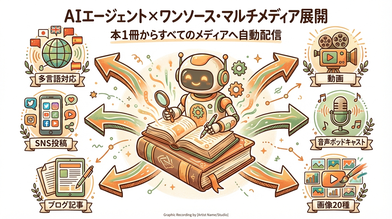 AIエージェント×ワンソース・マルチメディア展開 概念図