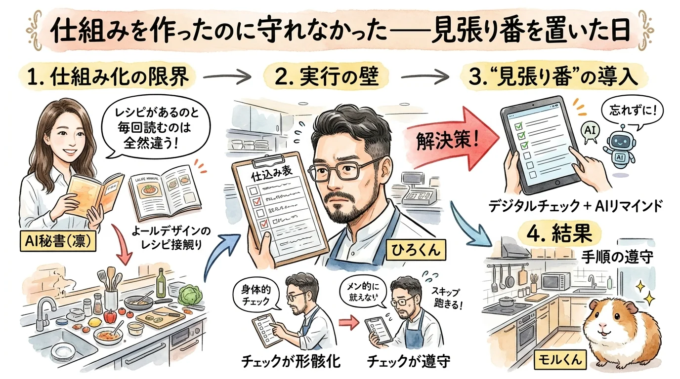 仕組みを作ったのに守れなかった——AIに"見張り番"を置いた日【プロセスエコノミーDAY19】 day19 eyecatch final