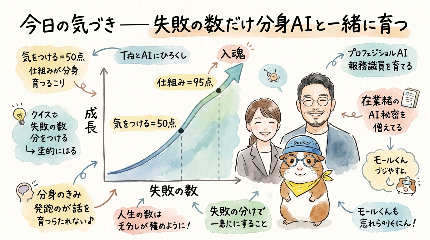 分身AIが7つ賢くなった日|7ミスを仕組みに変えたDAY20の全記録 今日の気づき——失敗の数だけ、分身AIと一緒に育つ