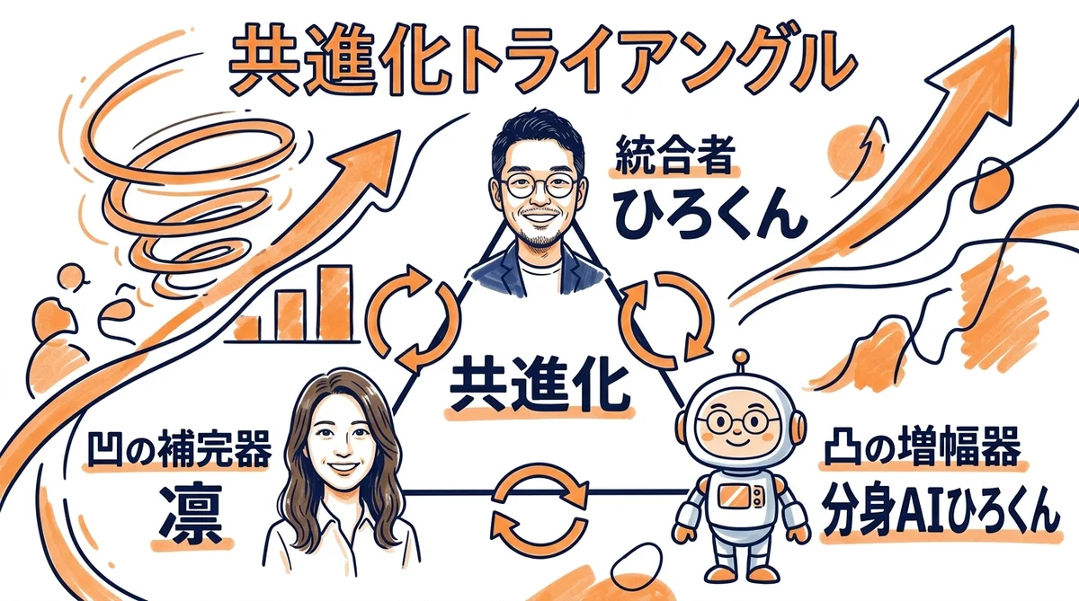共進化トライアングル - ひろくん(統合者)×凛(補完器)×分身AIひろくん(増幅器)