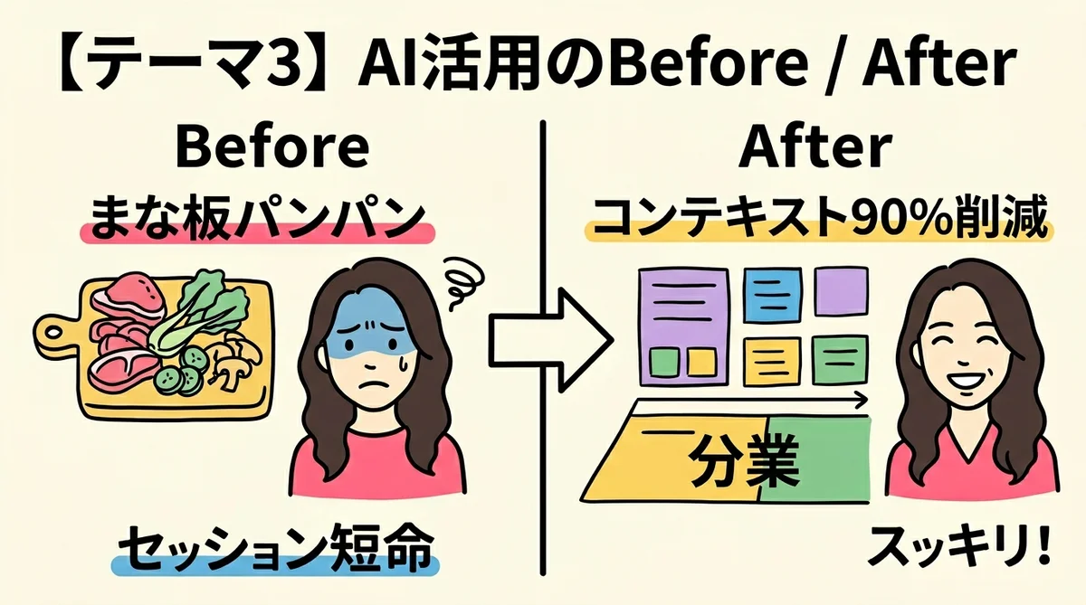 AI活用のBefore/After - コンテキスト90%削減