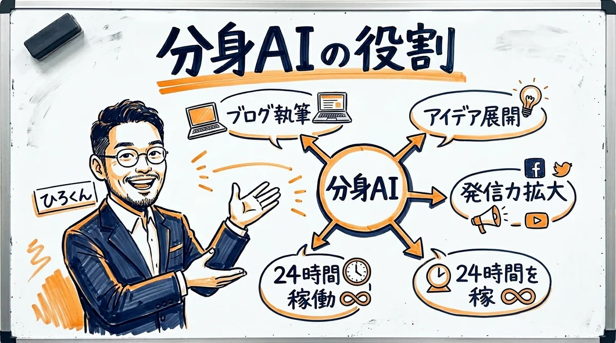 分身AIの役割 - 凸の増幅器 - 分身AI.comグラレコ図解