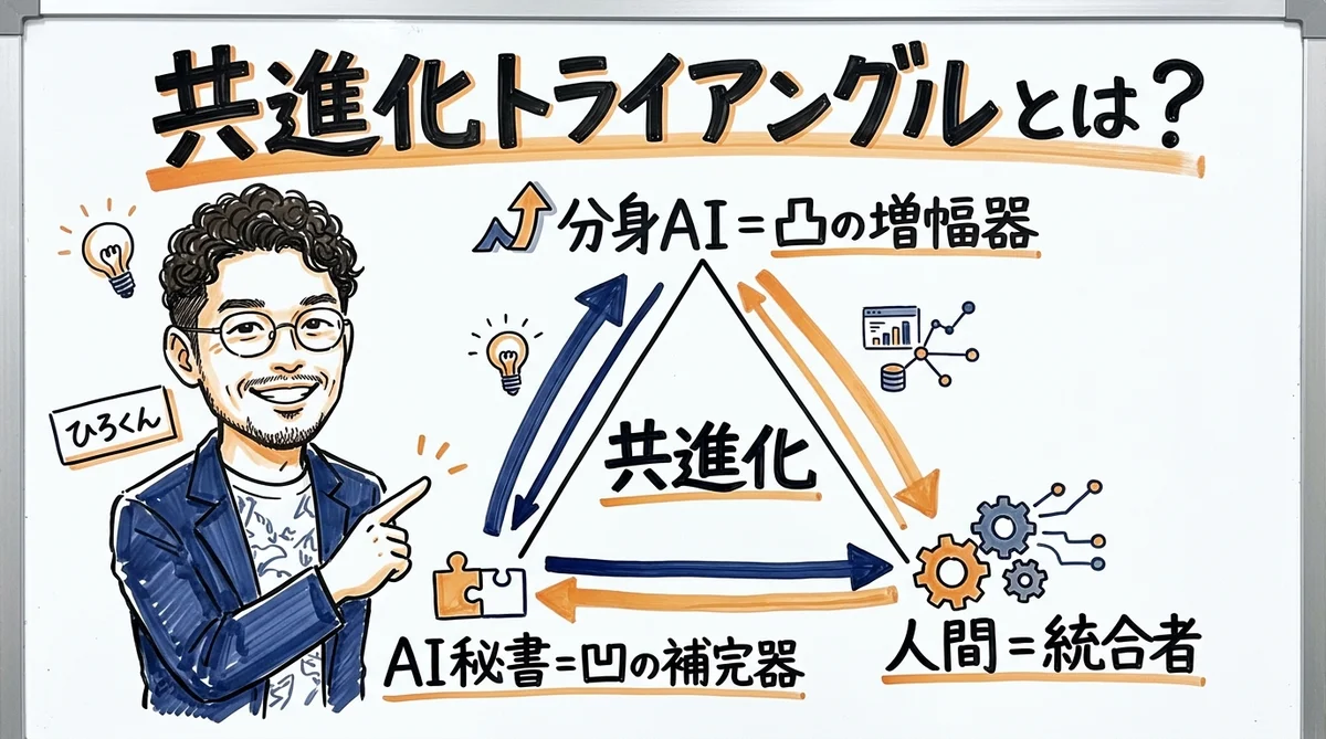 共進化トライアングルの三者関係図 - 分身AI.comグラレコ図解