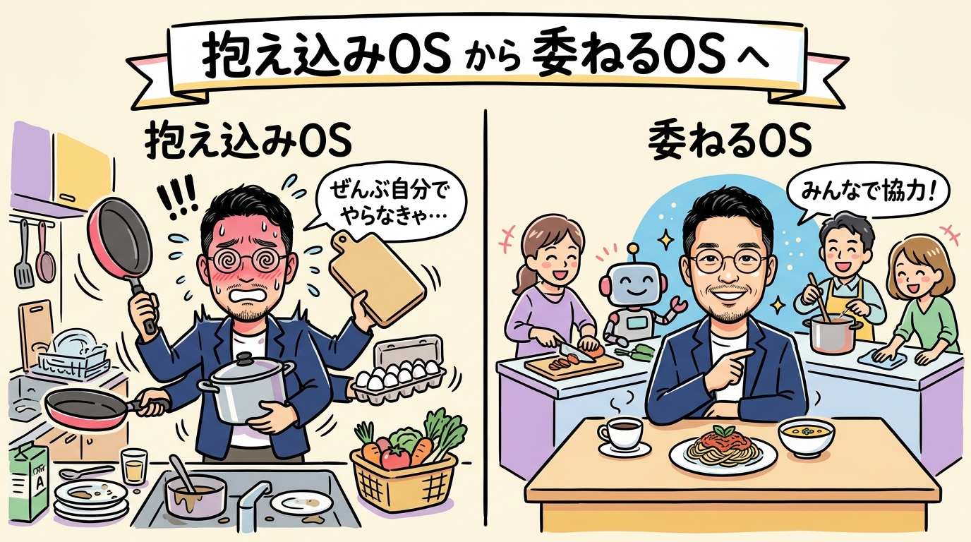抱え込みOSから委ねるOSへの転換図