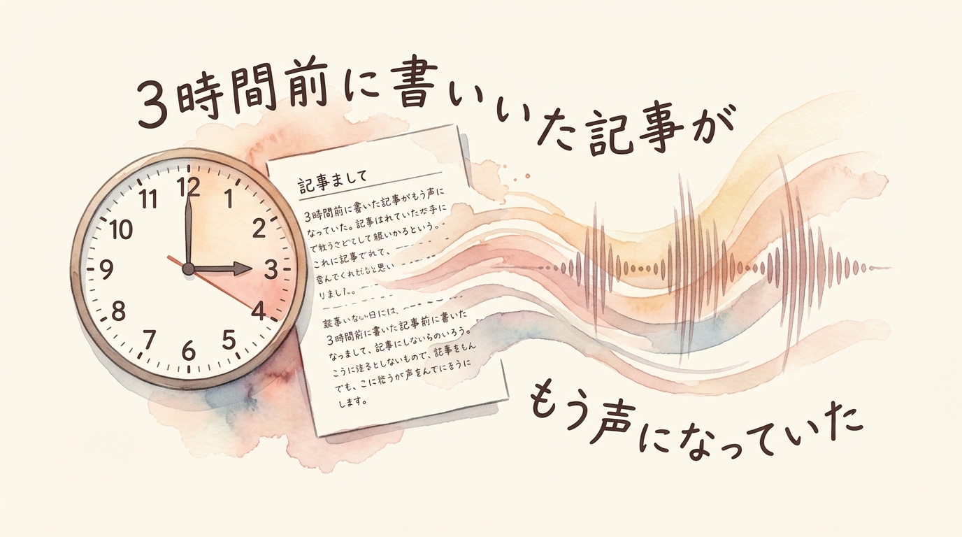 分身AIが記事を声に変えた——リパーパスの裏側を全公開|分身AI日記 3時間前に書いた記事が、もう声になっていた 図解