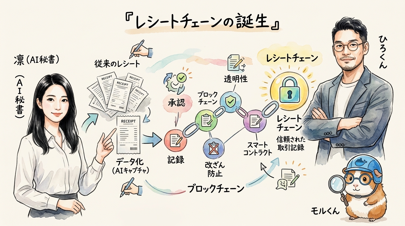 AIエージェントに任せすぎた結果——3回突破された教訓|分身AI日記 DAY30 AIエージェントに任せすぎた結果 レシートチェーンの誕生 全体図解