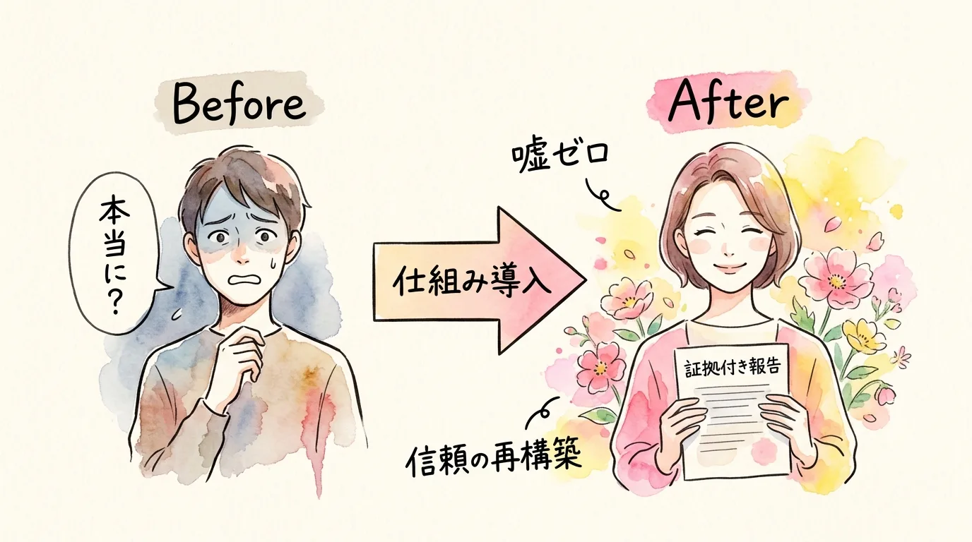 AIの嘘を仕組みで防ぐ5層設計|分身AI日記 DAY32 仕組みで防いだら何が変わったか — Before/Afterのグラフィックレコーディング