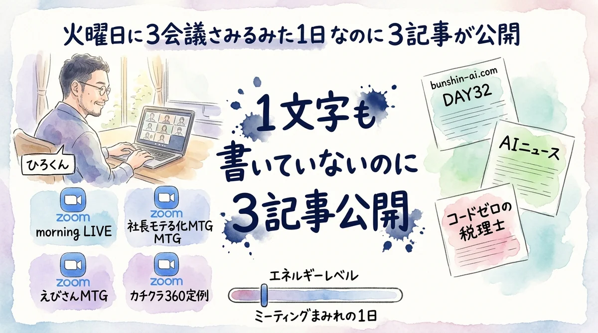 会議3つに追われた火曜日——それでも記事は3本出ていた
