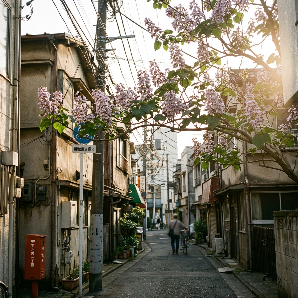 鎌倉の実家の庭に咲く桐の木。春の薄紫の花