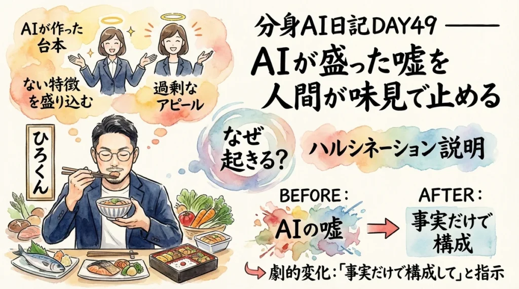 分身AI日記DAY49 AIが盛った嘘を人間が味見で止める 95%AI 5%人間