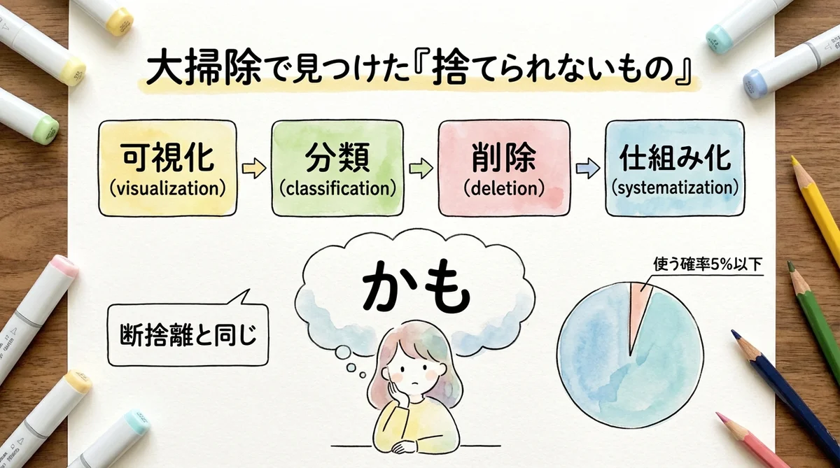 分身AI運用で残り410MB--見えない負債が止めたシステムの話|分身AI日記 DAY37 大掃除の4ステップ図解