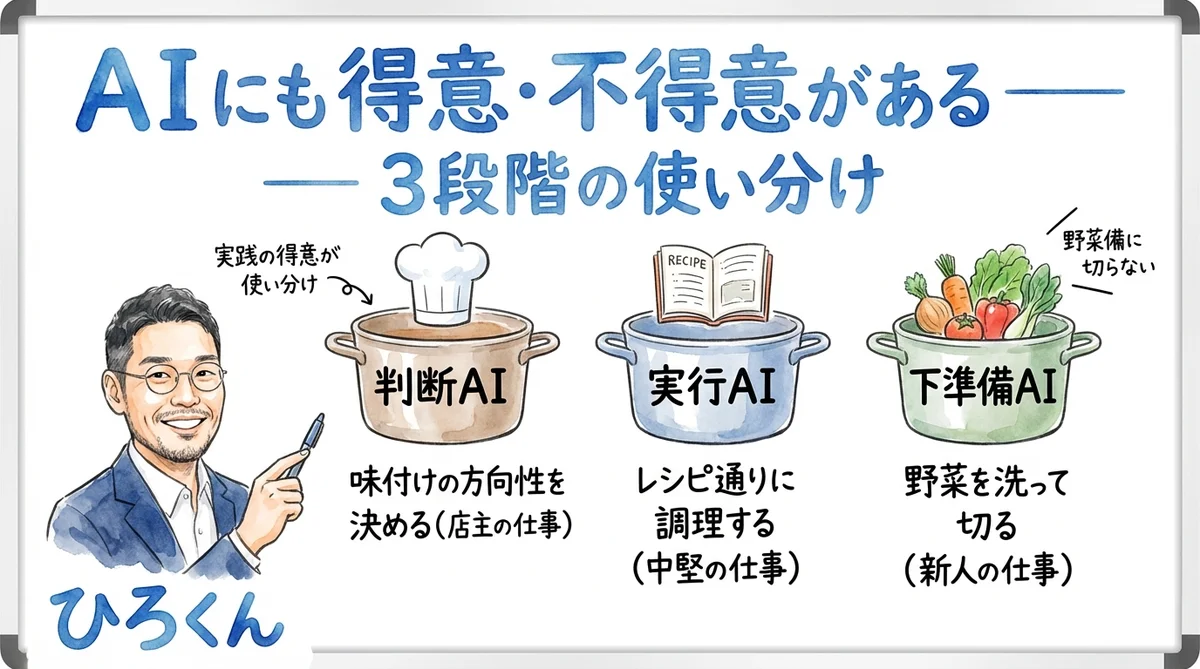 分身AIの任せ方を3段階に分類したら品質が安定した話|分身AI日記 DAY43 AIの3段階の使い分け — 全自動・半自動・手動
