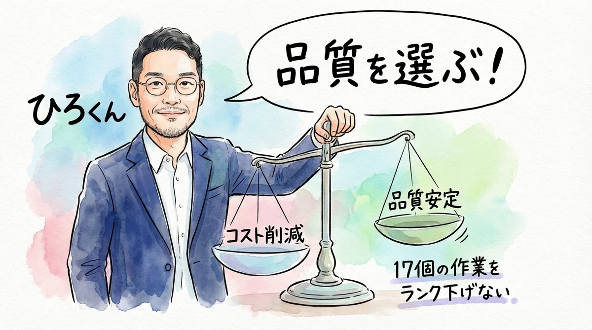 分身AIの任せ方を3段階に分類したら品質が安定した話|分身AI日記 DAY43 コスト削減と品質安定の天秤 — 品質を選ぶ