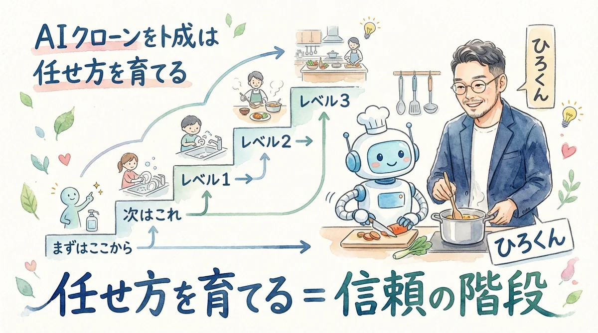 分身AIの任せ方を3段階に分類したら品質が安定した話|分身AI日記 DAY43 分身AIを育てるとは任せ方を育てること — 信頼の階段