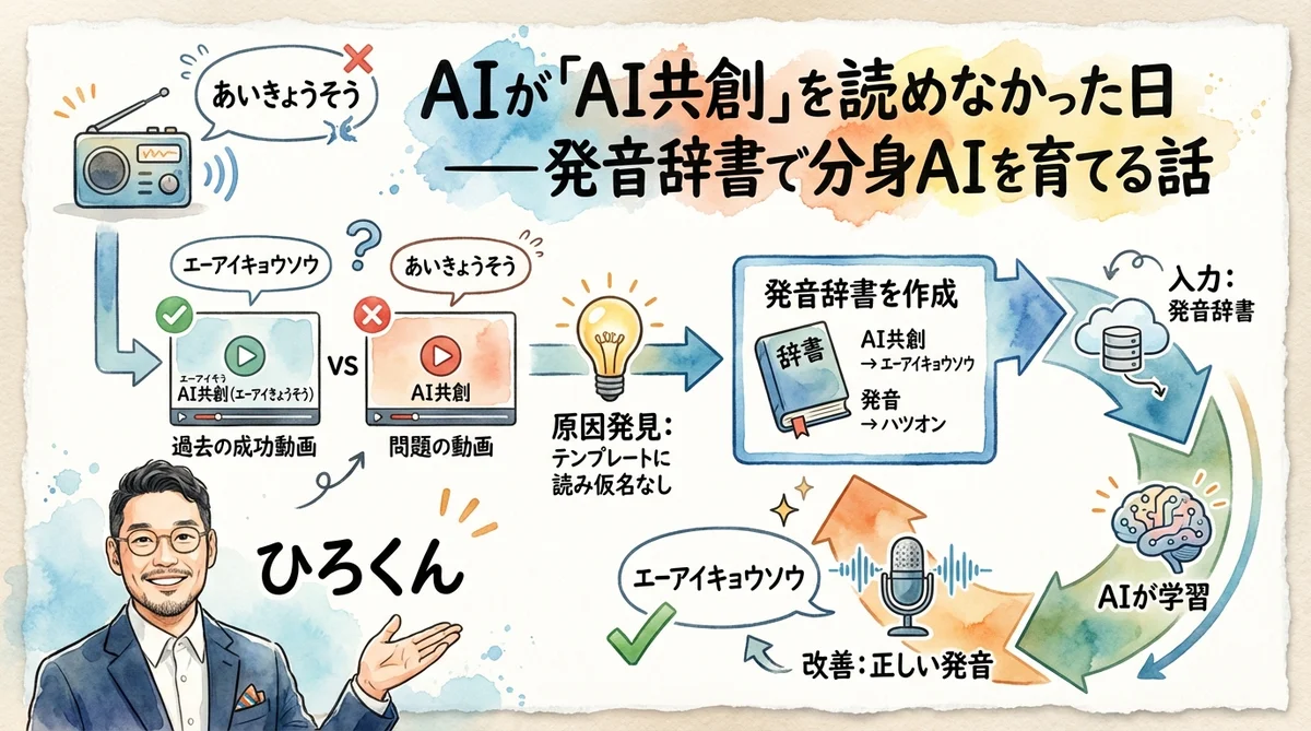AIが「AI共創」を読めなかった日――発音辞書で分身AIを育てる話|分身AI日記 DAY45 day45 overview v2