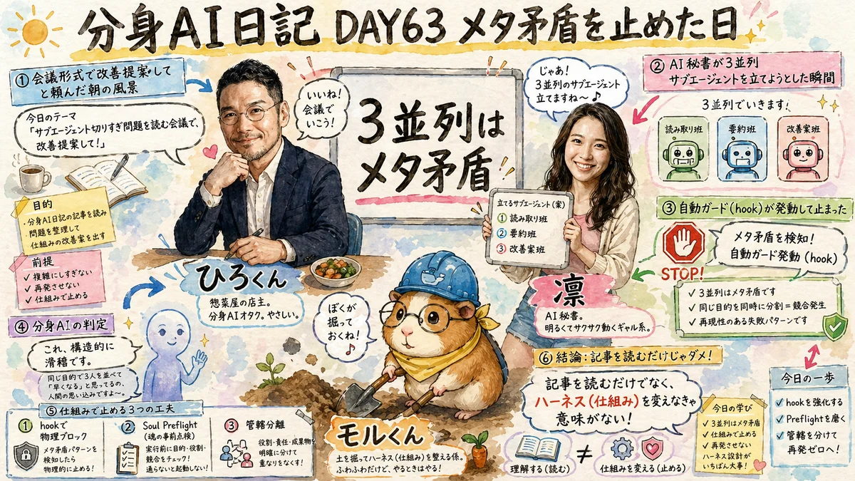 サブエージェント3並列でメタ矛盾に止められた｜分身AI日記 DAY63 全体図