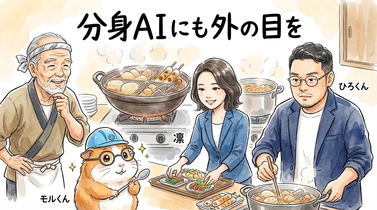 分身AIを別のAIにレビューさせたら21件ダメ出し——全部直した話|分身AI日記 DAY44 grafico main day44 v3