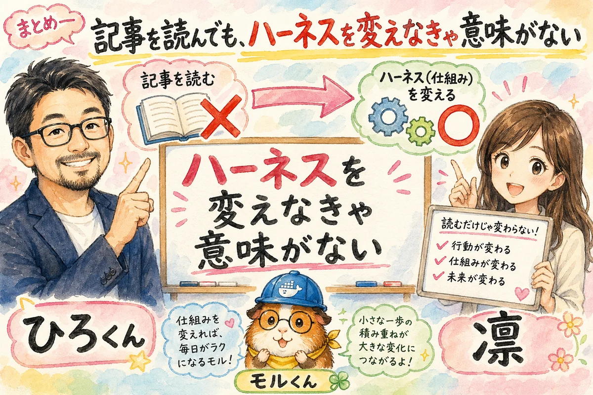 まとめ——記事を読んでも、ハーネスを変えなきゃ意味がない