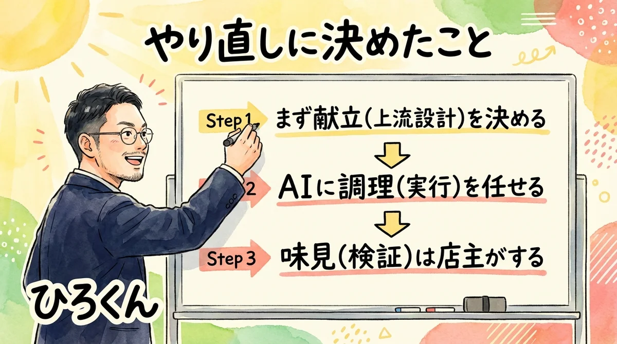 分身AIのSEO失敗談——上流設計ゼロで6サイト走った末路|分身AI日記 DAY47 やり直しに決めた3ステップ図解