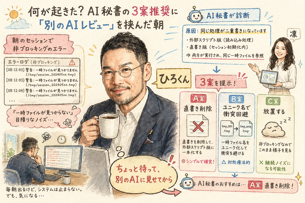 何が起きた？AI秘書の3案推奨に「別のAIレビュー」を挟んだ朝