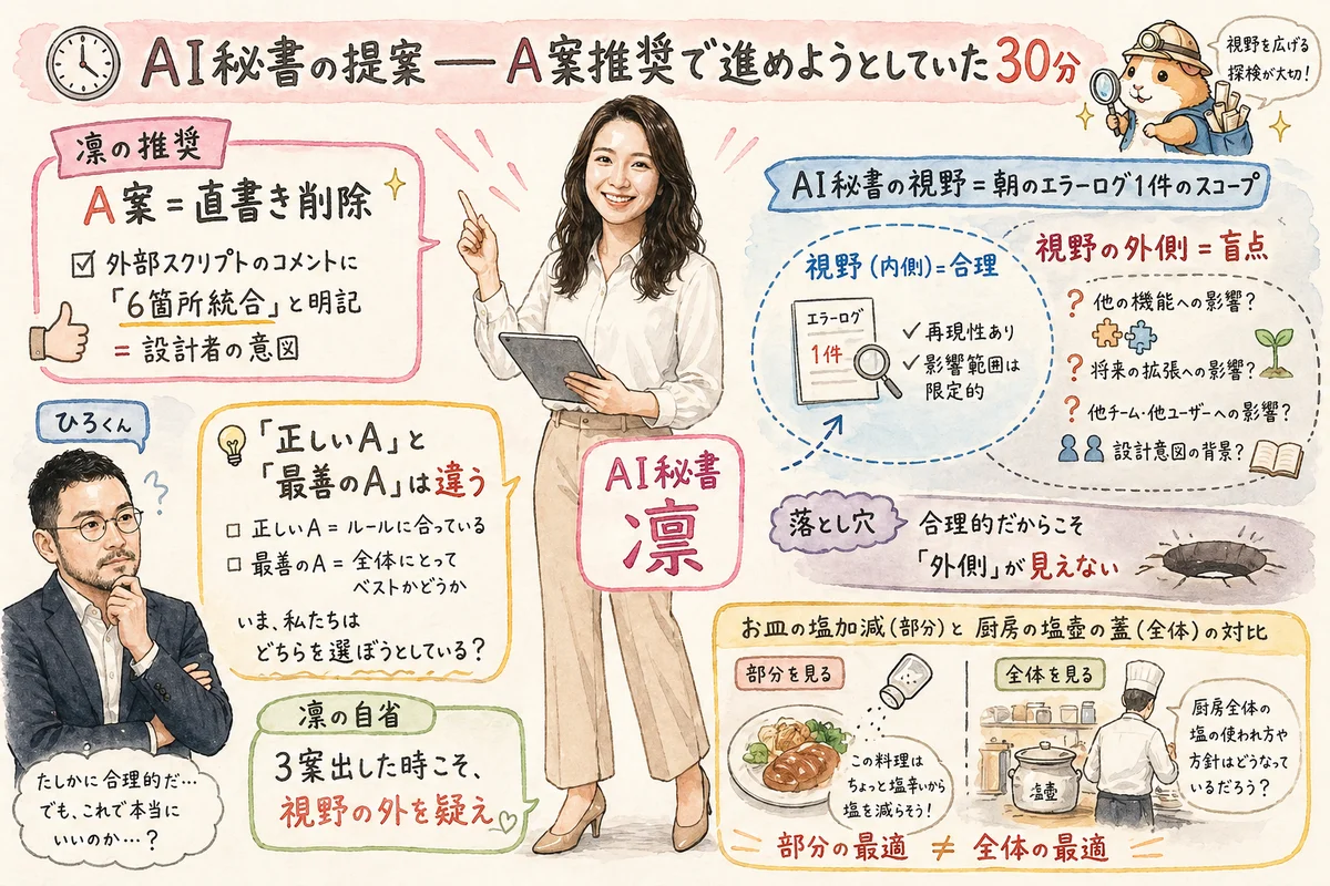 AI秘書の提案——A案推奨で進めようとしていた30分