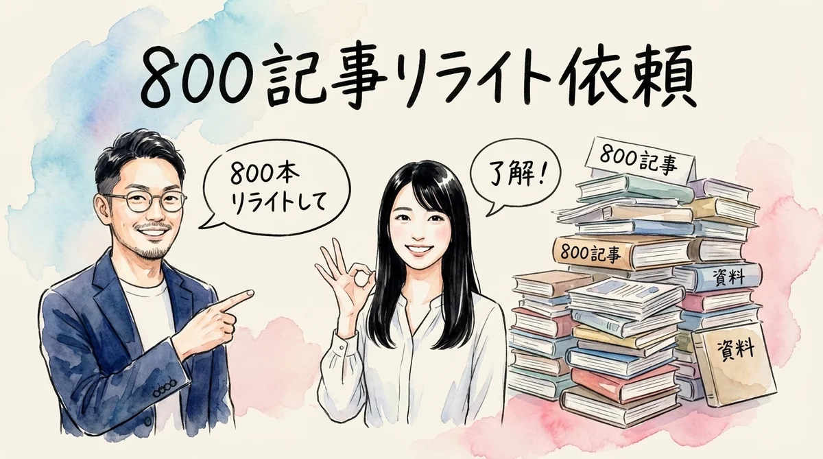 800記事リライト依頼の水彩イラスト