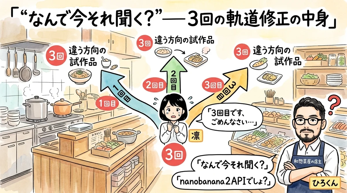 2. 「なんで今それ聞く？」——3回の軌道修正の中身