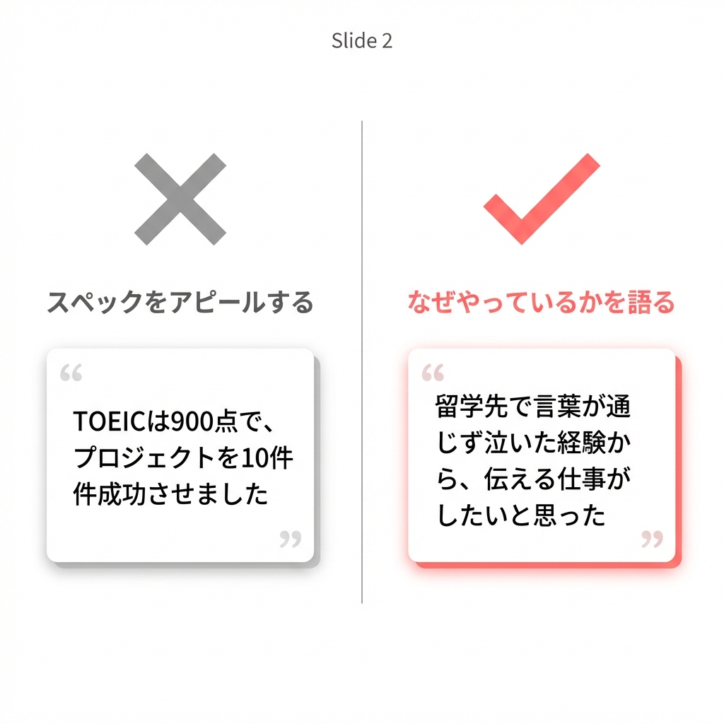 Slide 2: スペック vs なぜ
