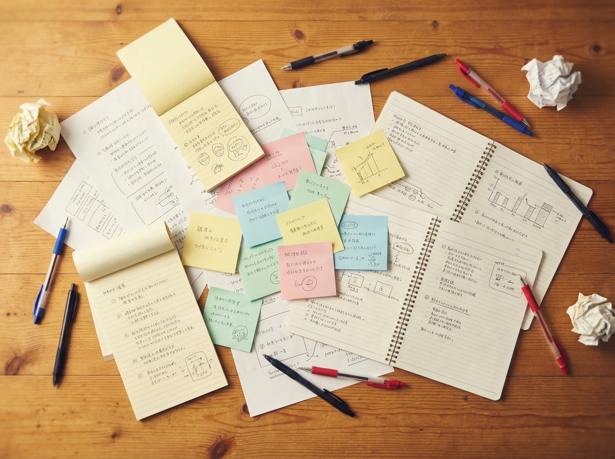 散らばったメモやノート