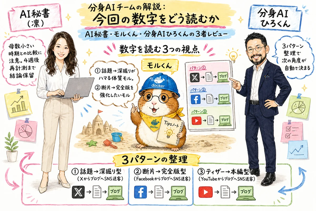 AI秘書（凛）・モルくん・分身AIひろくんの3者によるレビュー：数字を読む3つの視点