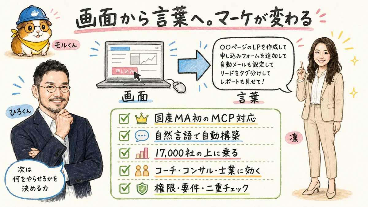 まとめ：UTAGE MCPで「ファネル運用」が指示出しになる時代へ の図解