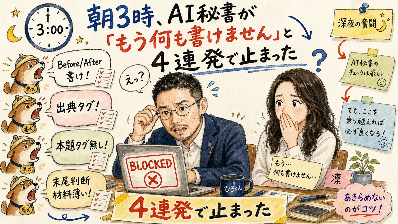 朝3時、AI秘書が4連発で止まった（DAY76 H2-1）