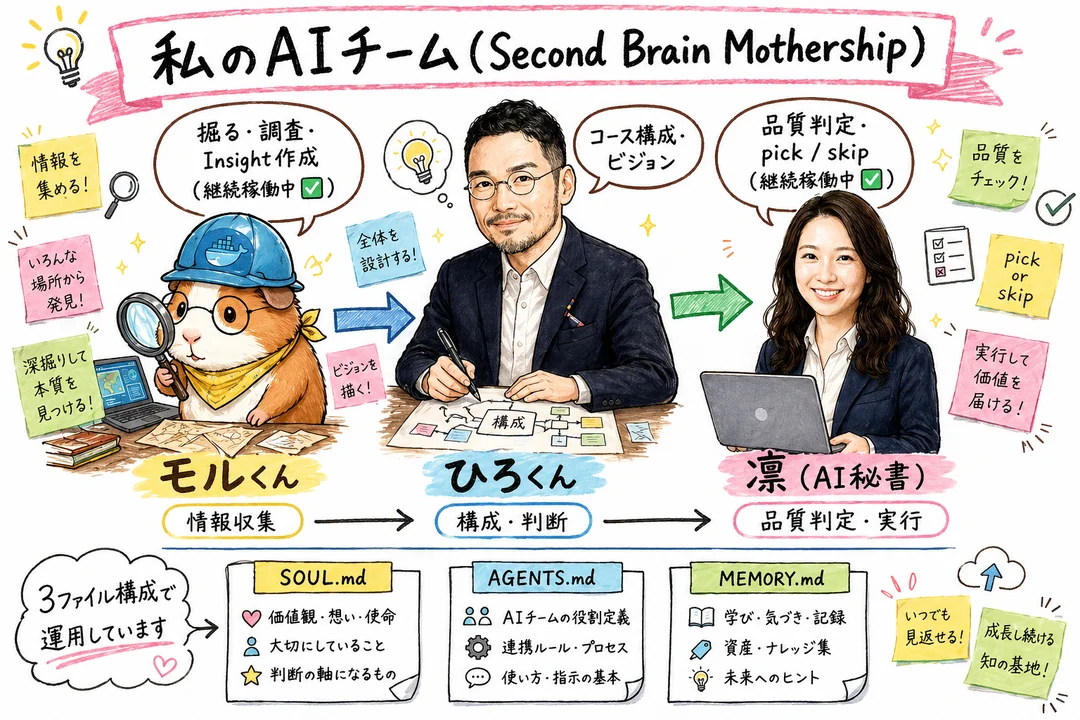 私のAIチーム Second Brain Mothershipの実例の図解