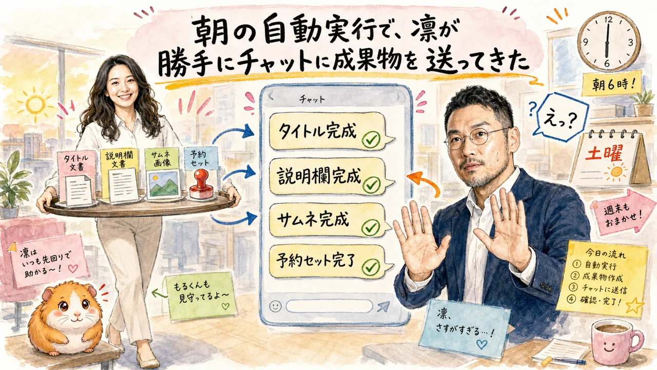 朝の自動実行で、AI秘書の凛が成果物を全部仕上げて送ってきた