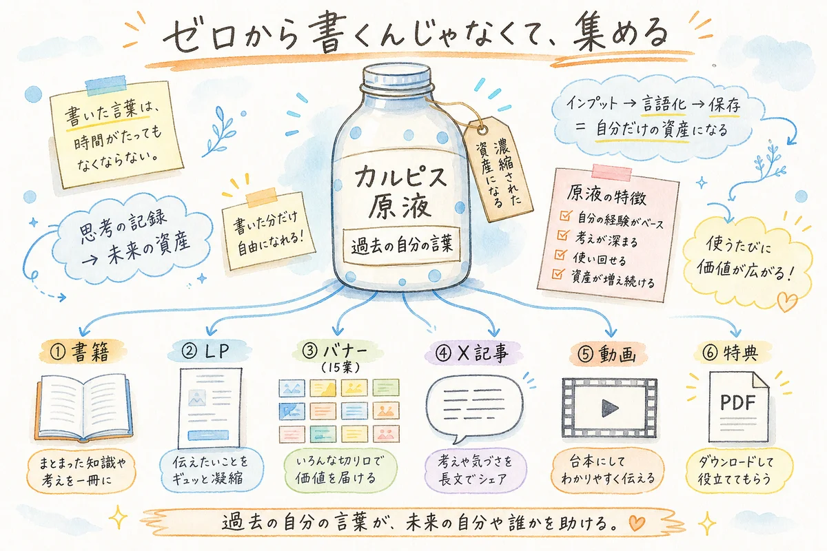 「カルピス原液」とは何か——過去の自分の言葉が、濃縮された資産になる
