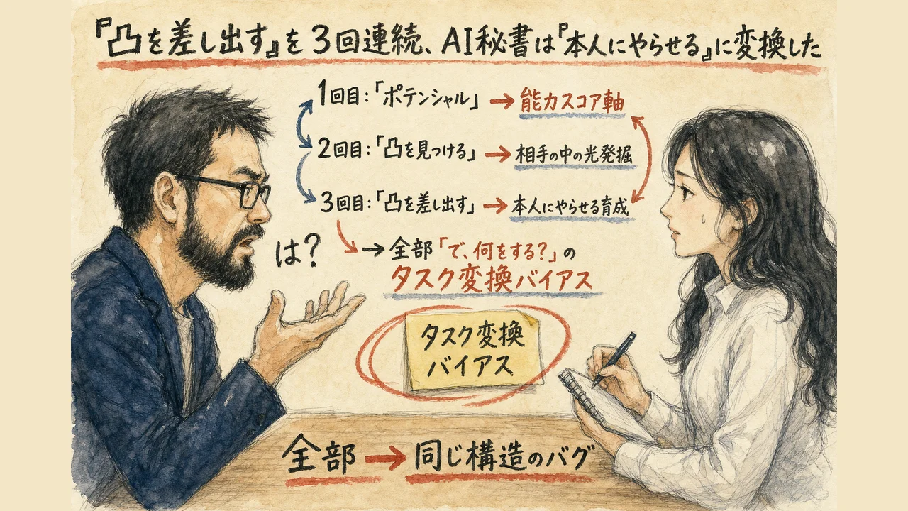 「凸を差し出す」を3回連続、AI秘書は『本人にやらせる』に変換した