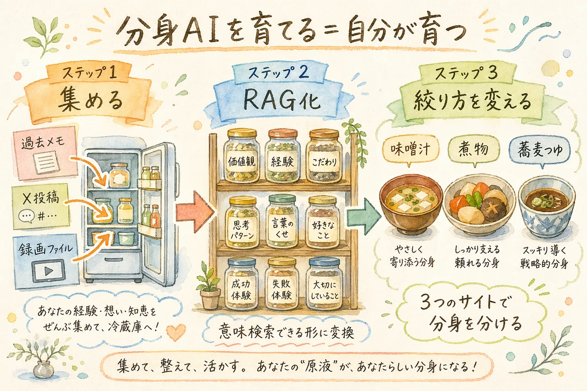 分身AIに「自分の原液」を覚えさせる3ステップ