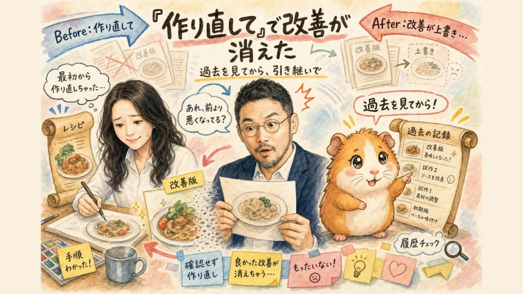 AIに作り直しを頼んだら改善が消えた——ひろくん・凛・モルくんのグラレコ
