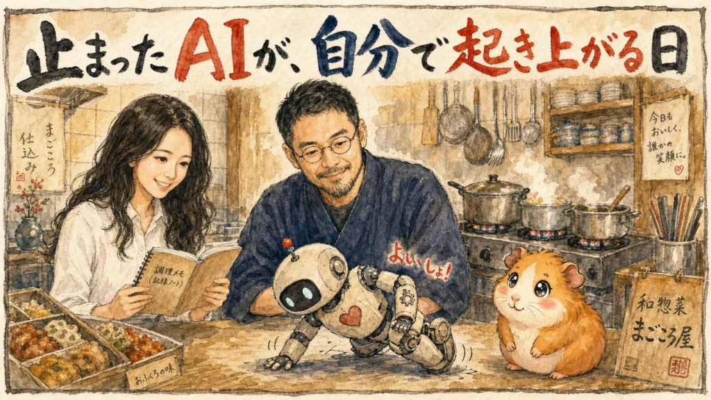 止まったAIが自分で起き上がる日（ひろくん・AI秘書の凛・モルくん）