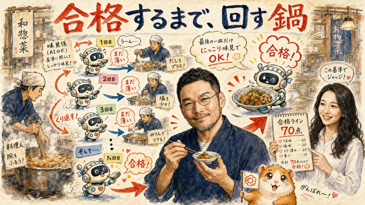 合格するまで、AIが自分で書き直す鍋（ひろくん・AI秘書の凛・モルくん）