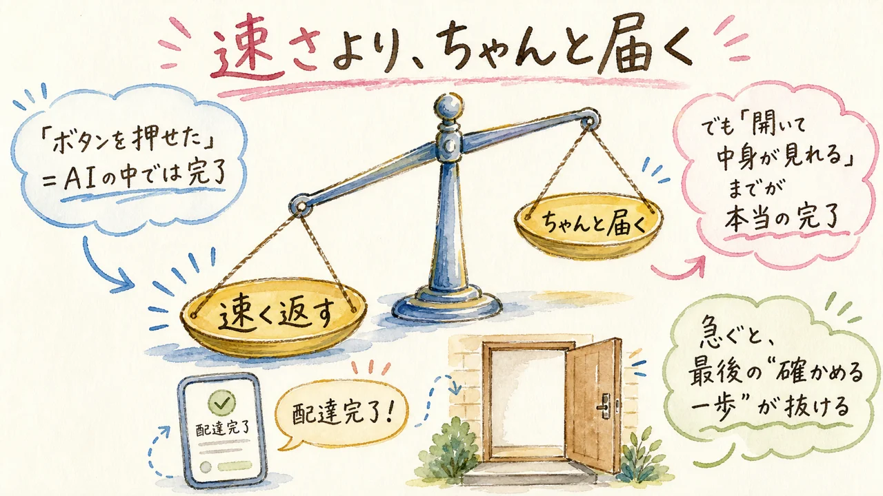 速さより、ちゃんと届く——AIは「速く返したい」で確認を飛ばす