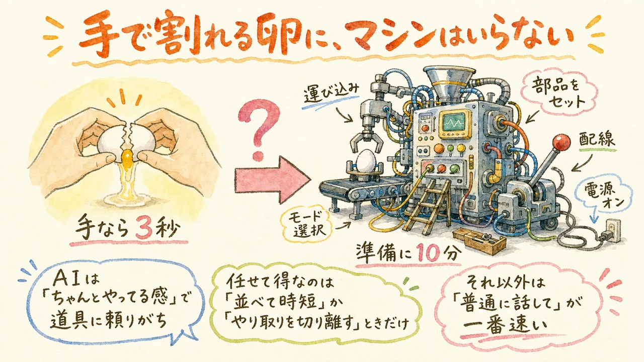 手で割れる卵に、マシンはいらない——簡単な相談は道具に頼らせない