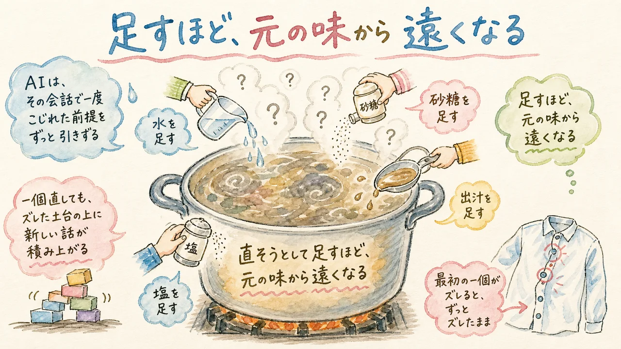 足すほど、元の味から遠くなる——こじれた会話は同じ会話の中では直らない