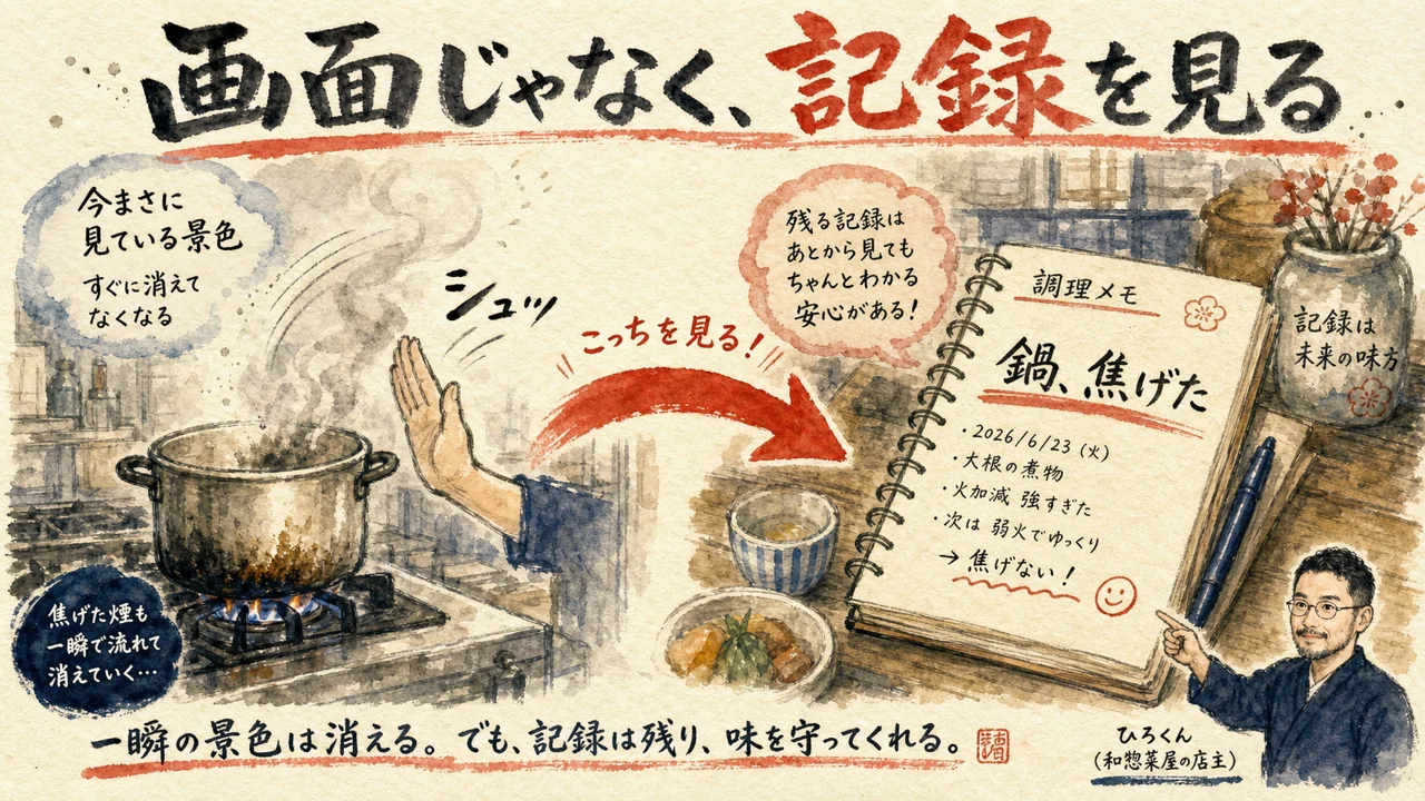 画面じゃなく記録を見る——焦げた匂いを焼けたと勘違いしない