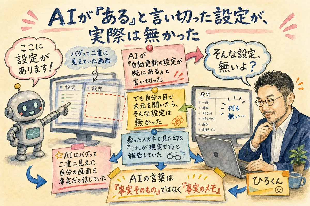 AIが画面の見間違いを根拠に断言し、ひろくんが自分の画面で確かめるグラレコ