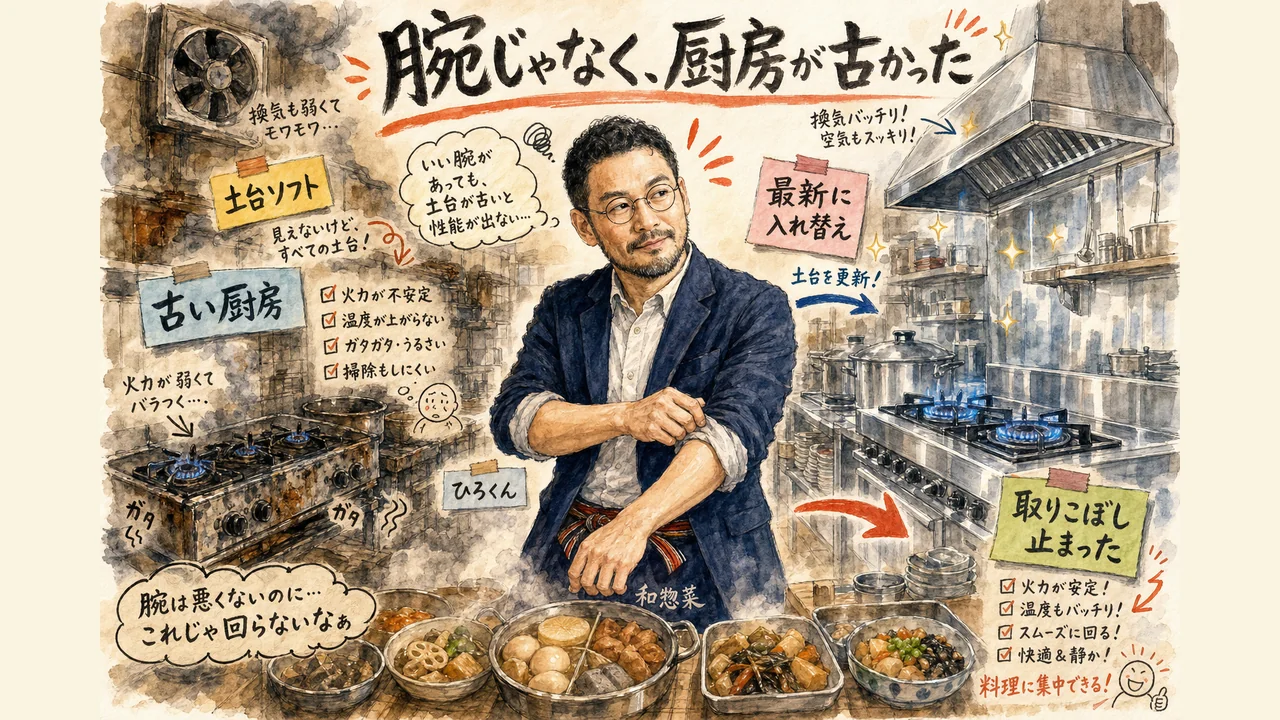 店主の腕は良いのに厨房が古い——土台ソフトが古かった